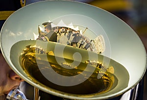 Reflection of Tuba close up shot