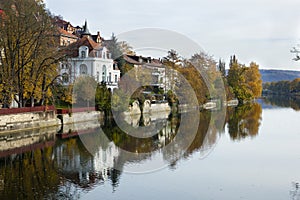 Reflection of Tuebingen at Neckar photo