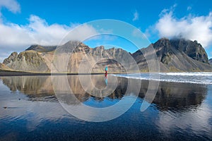 Reflection of Vestrahorn mountain in Stokksnes, Iceland