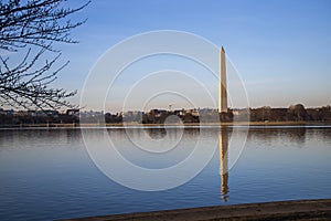 Reflection of Washington monument on a pond