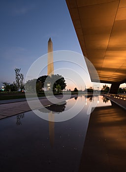 Reflection of Washington in reflecting pool at sunset