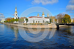 The reflection in the water of the Kryukov canal Orthodox St. Ni