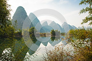 The reflection in the water, the Li river Yangshuo China