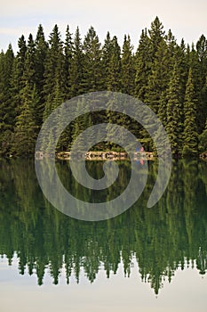 Reflections on Beaufort Lake in the Canadian Rockies