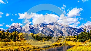 Reflections of the Grand Tetons Peaks in the waters of the Snake River at Schwabacher Landing