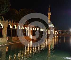 Reflections of Halil Rahman Cami on the pool of Abraham