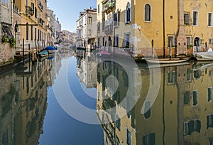 The reflections of the houses in the canal, Venice, Italy