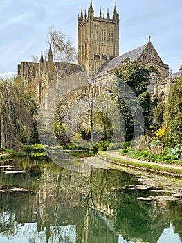 Reflections In The Lake At The Bishop`s Palace, Wells, Somerset, UK