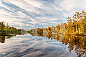 Reflections in a lake in Smaland, Sweden photo