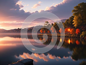 Reflections on lakes Incorporate a foreground element made with generative ai