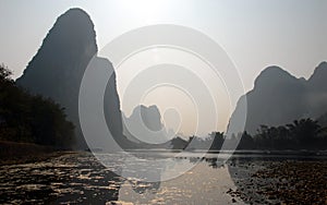 Reflections on the Li River between Guilin and Yangshuo in Guangxi Province, China