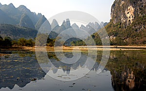 Reflections on the Li River between Guilin and Yangshuo in Guangxi Province, China