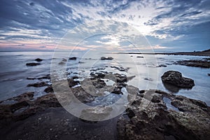 Reflections.Magnificent long exposure sea sunset landscape.