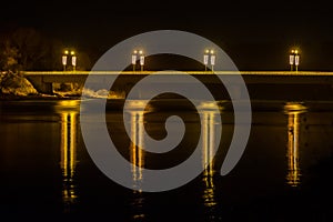 Reflections at night from Prienai bridge