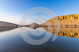 Reflections in Qarun Lake in the desert at Faiyum Oasis