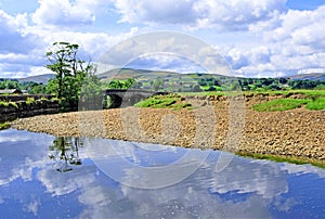 Reflections by a river in Hawes, in the Yorkshire Dales.