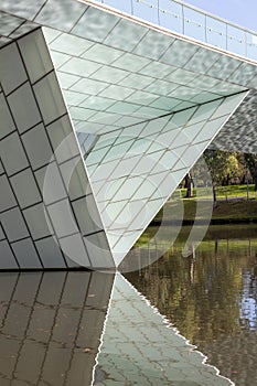 Reflections of the River Torrens foot bridge in Adelaide South Australia on July 23rd 2023