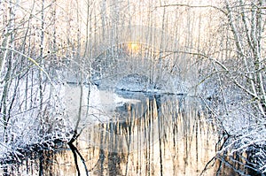 Reflections on a snowy stream
