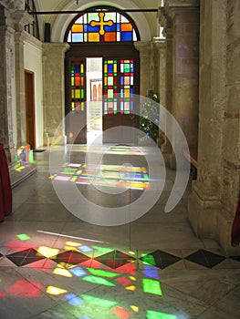 Reflections of stained glass windows photo