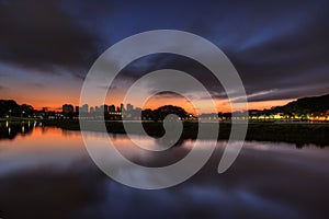 Reflections of sunset in the water. photo