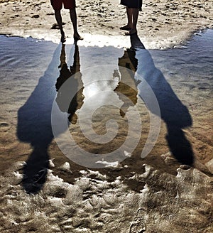 Reflections And Tall Shadows At The Beach