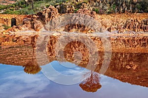 Reflections in the Tinto river, Huelva, Spain.Tinto river is remarkable for being very acidic and its deep reddish hue is due to