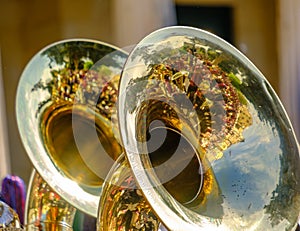 Reflections in the Tubas of Corful Philarmonic Orchestras during the famous Easter Litany Processions photo