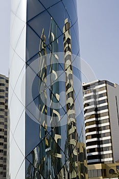 Reflective art of tall buildings in Lima Peru