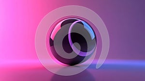 Reflective Black Sphere in Pink and Blue Gradient Lighting