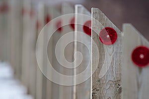 Reflective Discs on wooden posts