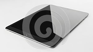 With a reflective glossy finish. It features a home button at the