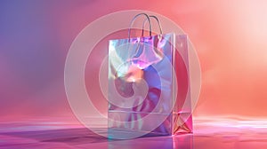 Reflective iridescent shopping bag mockup in soft gradient lighting, ai generated photo