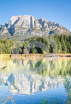 Reflective lake in the Dolomites