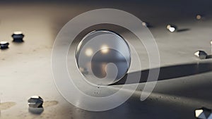Reflective Metallic Sphere on a Textured Concrete Surface ball silver