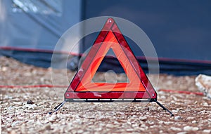 Reflective red triangle car accessory alert sign