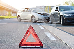 Reflective red triangle to point out car crash