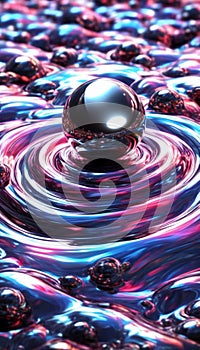 Reflective sphere on colorful rippling surface