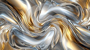 Reflective surface of liquid metal silver and gold close-up. Melting of metal mercury background