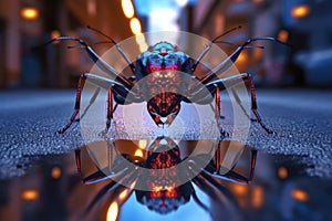 reflective surface of a metallic blue beetle
