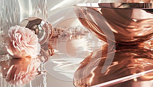 The reflective surface of rose gold home decor elements, imparting a touch of opulence to the