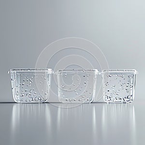 A reflective surface and two clear plastic storage containers