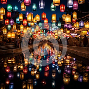 Reflective Symphony: Mirrored Lanterns Echoing Radiance in Perfect Harmony
