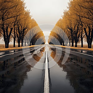 Reflective Trees on Wet Road