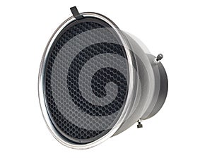 Reflector with honeycomb grid accessory for studio strobes and flashes The honeycomb grid helps to focus contain the