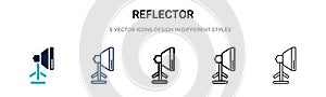 Reflector icon in filled, thin line, outline and stroke style. Vector illustration of two colored and black reflector vector icons