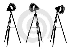 Reflector lights on tripods isolated.