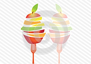 Reflex of colorful fresh fruit slices , illustrations