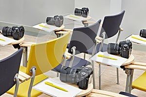 Reflex digital camera in classroom photoschool