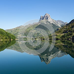 Reflexion of a mountain in a lake in the Pyrenees