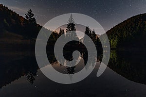 Reflextion of stars on water surface at night